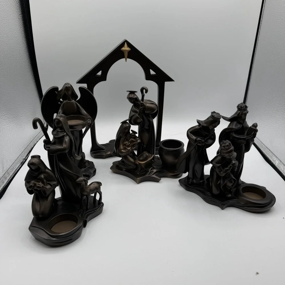 Vintage PartyLite Holy Night Nativity Set of 5 Figurines‎ Votive Candle Holders